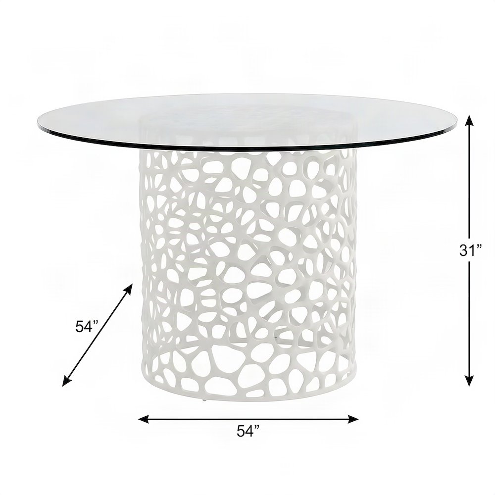 Metal Round Dining Table with Tempered Glass Top and Cast Aluminum Base, White