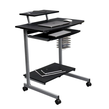 Gray Portable Computer Cart With Keyboard Shelf, Media Rack And Wheels