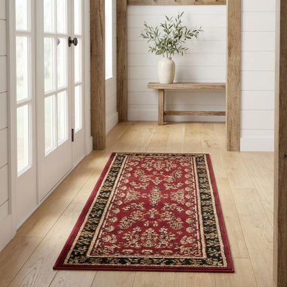 Red and Black Area Rug with Power Loomed Polypropylene Material, Jute Backing