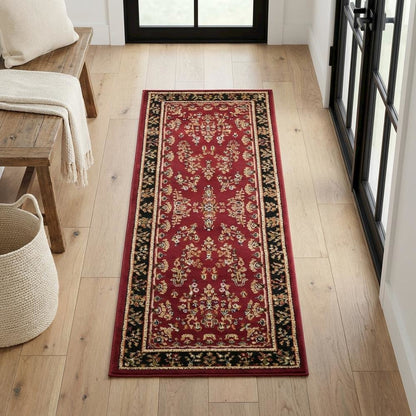 Red and Black Area Rug with Power Loomed Polypropylene Material, Jute Backing