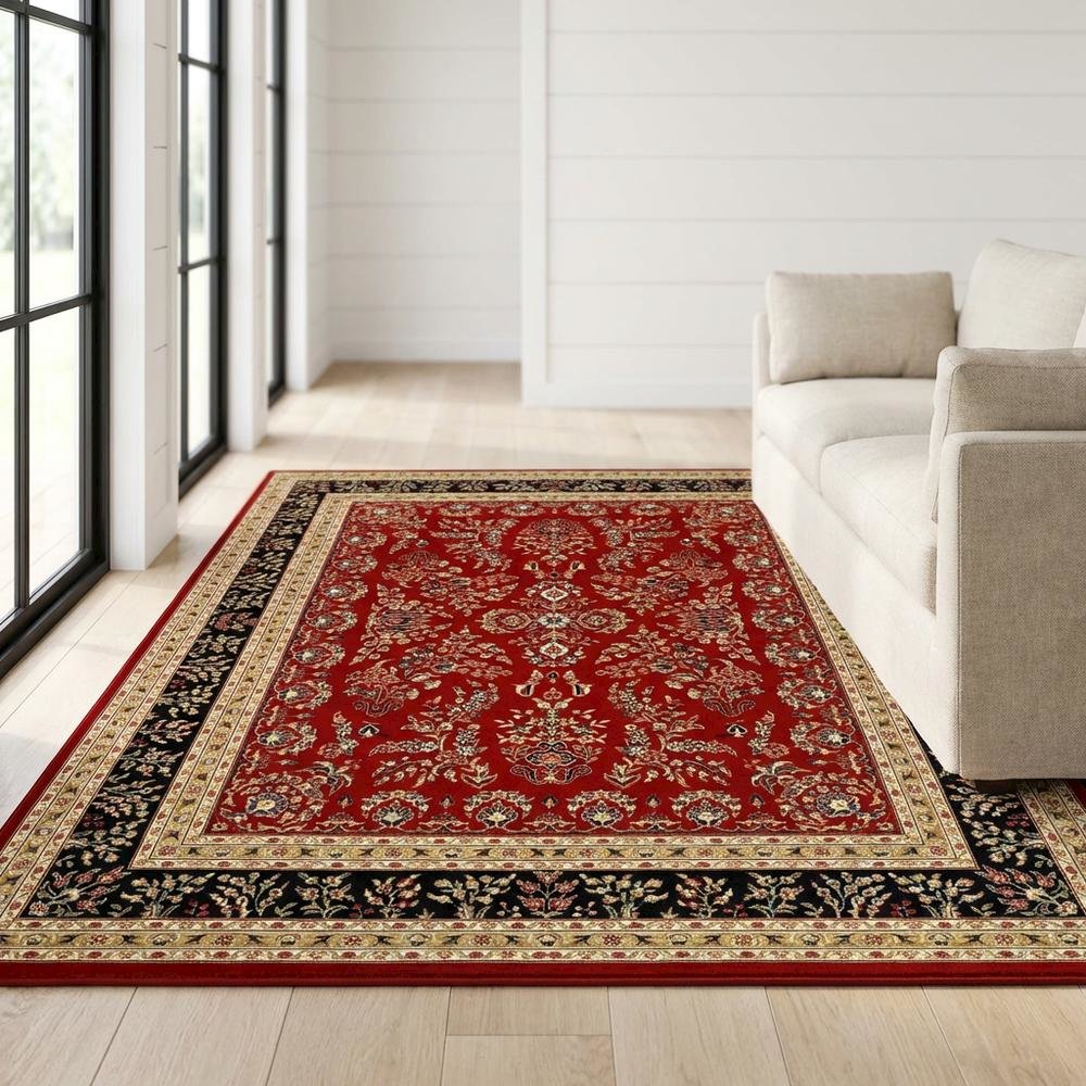 Red/Black Area Rug with Power Loomed Polypropylene Pile and Jute Backing