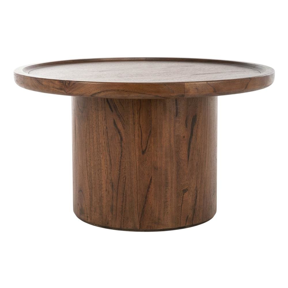 Dark Brown Round Pedestal Coffee Table with Wooden Frame and 40 lb Capacity