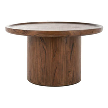 Dark Brown Round Pedestal Coffee Table with Wooden Frame and 40 lb Capacity