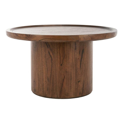 Dark Brown Round Pedestal Coffee Table with Wooden Frame and 40 lb Capacity
