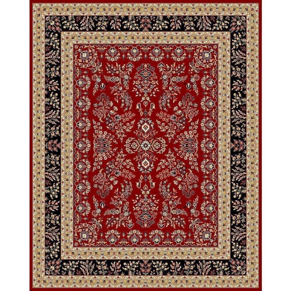 Red/Black Area Rug with Power Loomed Polypropylene Pile and Jute Backing