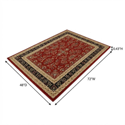 Red/Black Area Rug with Power Loomed Polypropylene Pile and Jute Backing