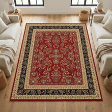 Red and Black Area Rug with Jute Backing and Power Loomed Construction