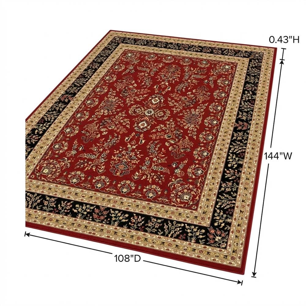 Red and Black Area Rug with Jute Backing and Power Loomed Construction
