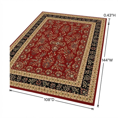 Red and Black Area Rug with Jute Backing and Power Loomed Construction