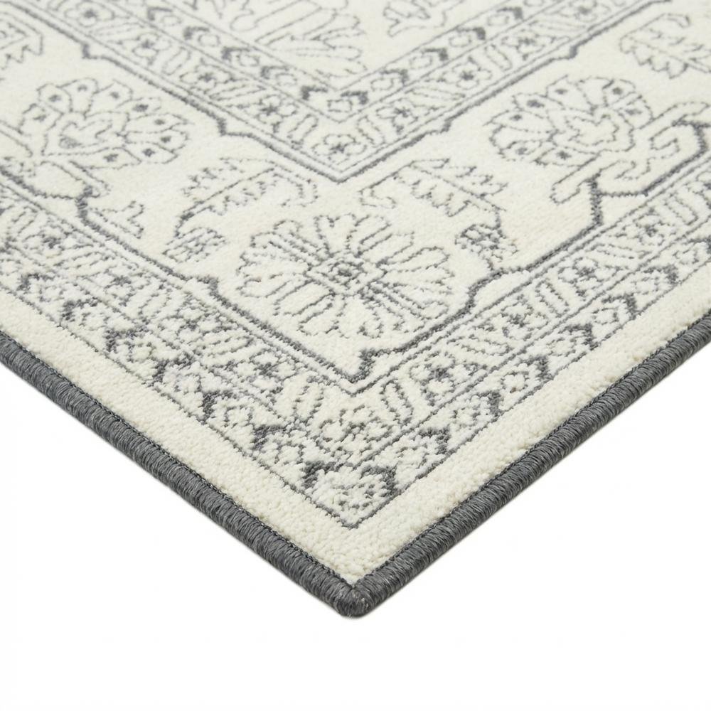 Ivory and Silver Area Rug with Power Loomed Polypropylene Pile, Large Rectangle