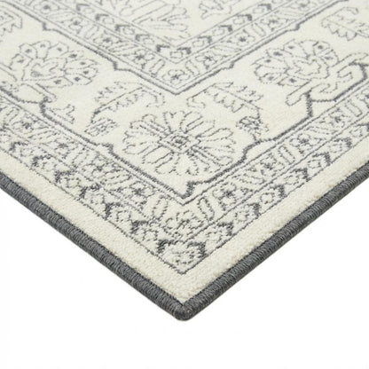 Ivory and Silver Area Rug with Power Loomed Polypropylene Pile, Large Rectangle
