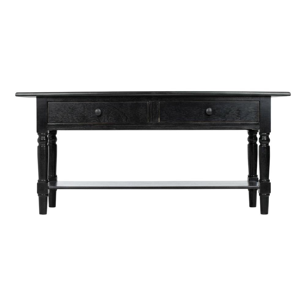Black Pine Coffee Table with 2 Drawers and Aluminum Alloy Frame