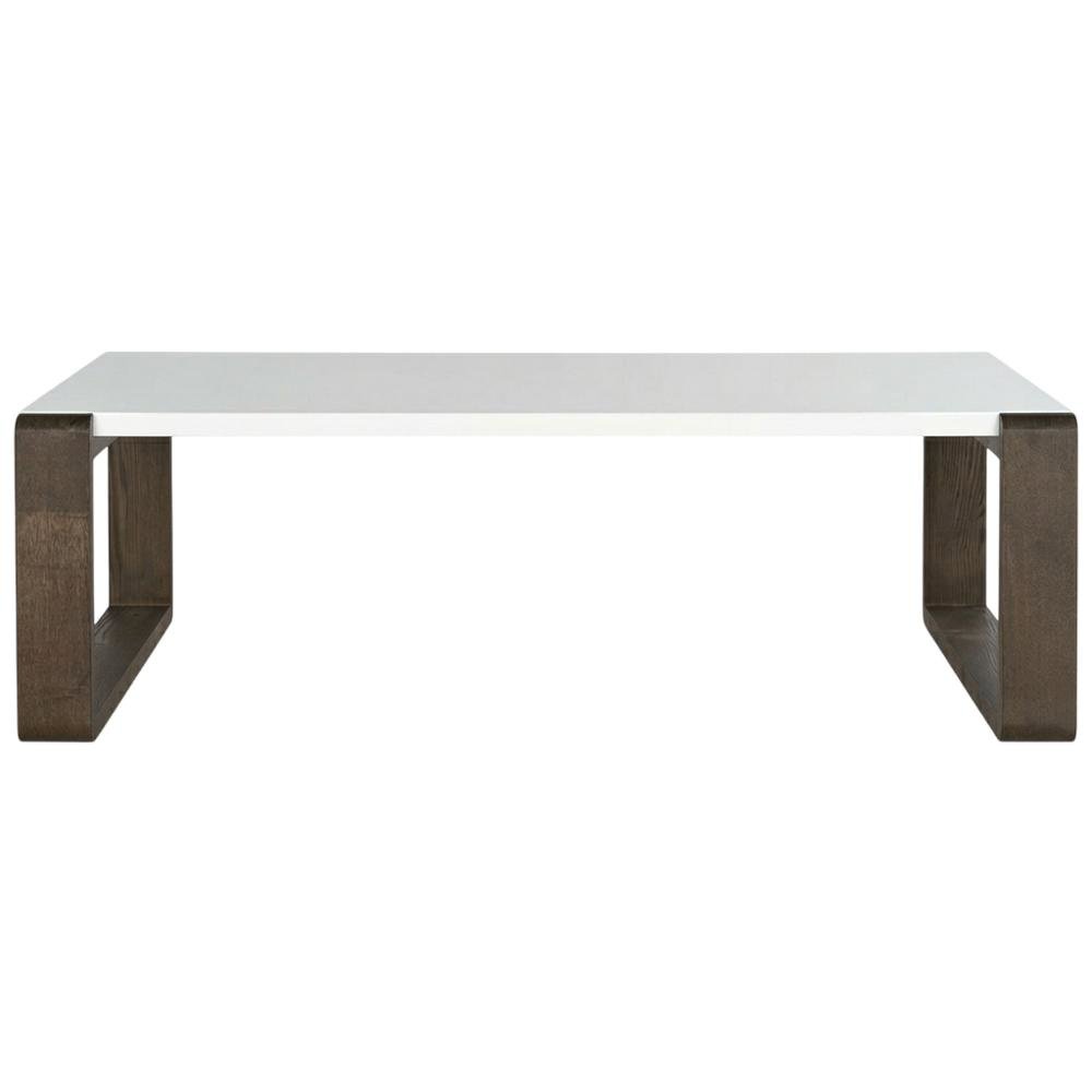 Mid-Century Modern White and Dark Brown Coffee Table with Wood Frame
