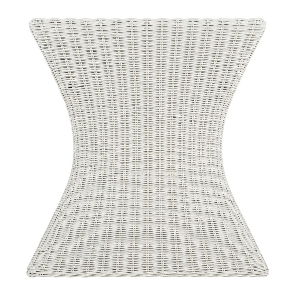 White Rattan Round Coffee Table Ottoman with Mango Wood and Lightweight Design