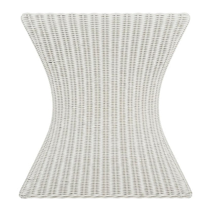 White Rattan Round Coffee Table Ottoman with Mango Wood and Lightweight Design