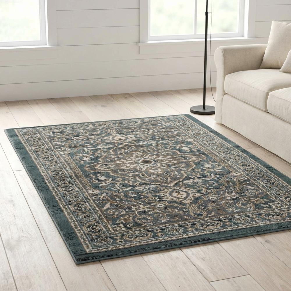 Teal / Grey Area Rug, Power Loomed, Jute Backing, Rectangle Style