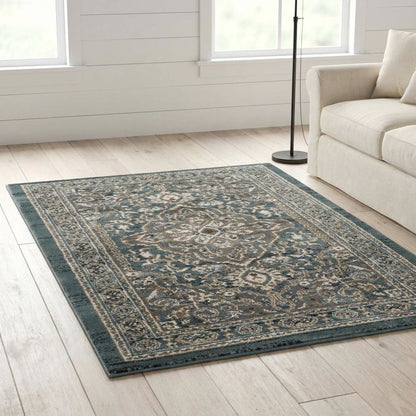 Teal / Grey Area Rug, Power Loomed, Jute Backing, Rectangle Style