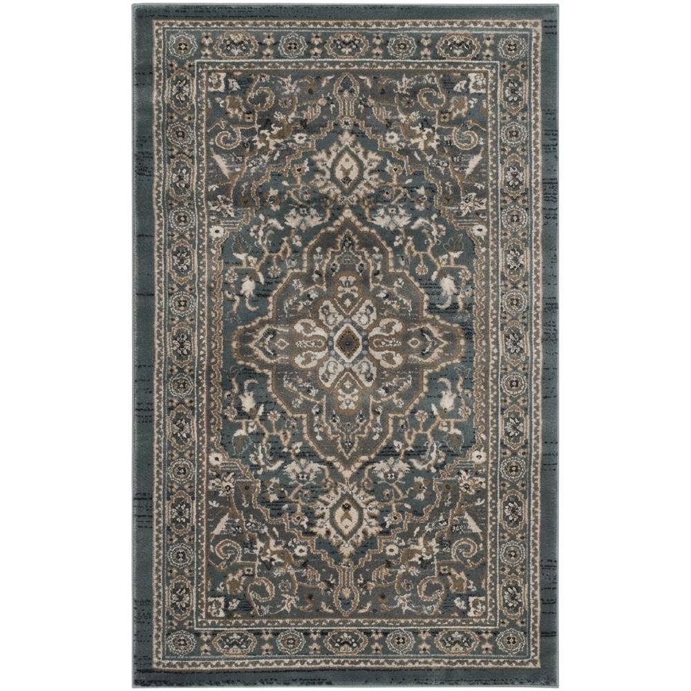 Teal / Grey Area Rug, Power Loomed, Jute Backing, Rectangle Style