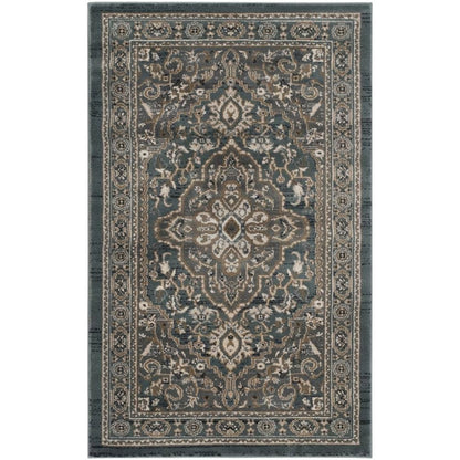 Teal / Grey Area Rug, Power Loomed, Jute Backing, Rectangle Style