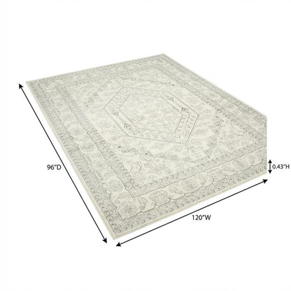 Ivory and Silver Area Rug with Power Loomed Polypropylene Pile, Large Rectangle