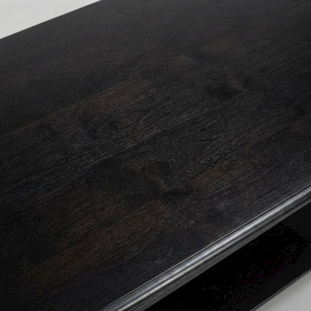 Black Pine Coffee Table with 2 Drawers and Aluminum Alloy Frame