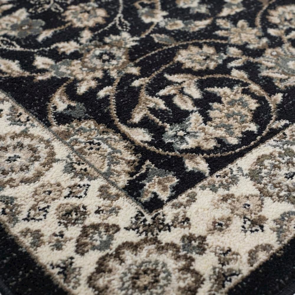 Anthracite and Cream Area Rug with Power Loomed Polypropylene Pile, Jute Backing