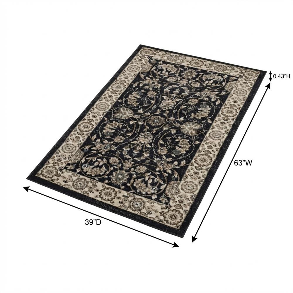 Anthracite and Cream Area Rug with Power Loomed Polypropylene Pile, Jute Backing