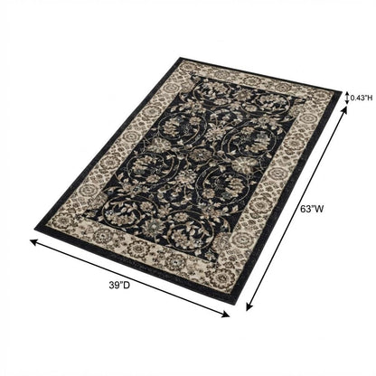 Anthracite and Cream Area Rug with Power Loomed Polypropylene Pile, Jute Backing