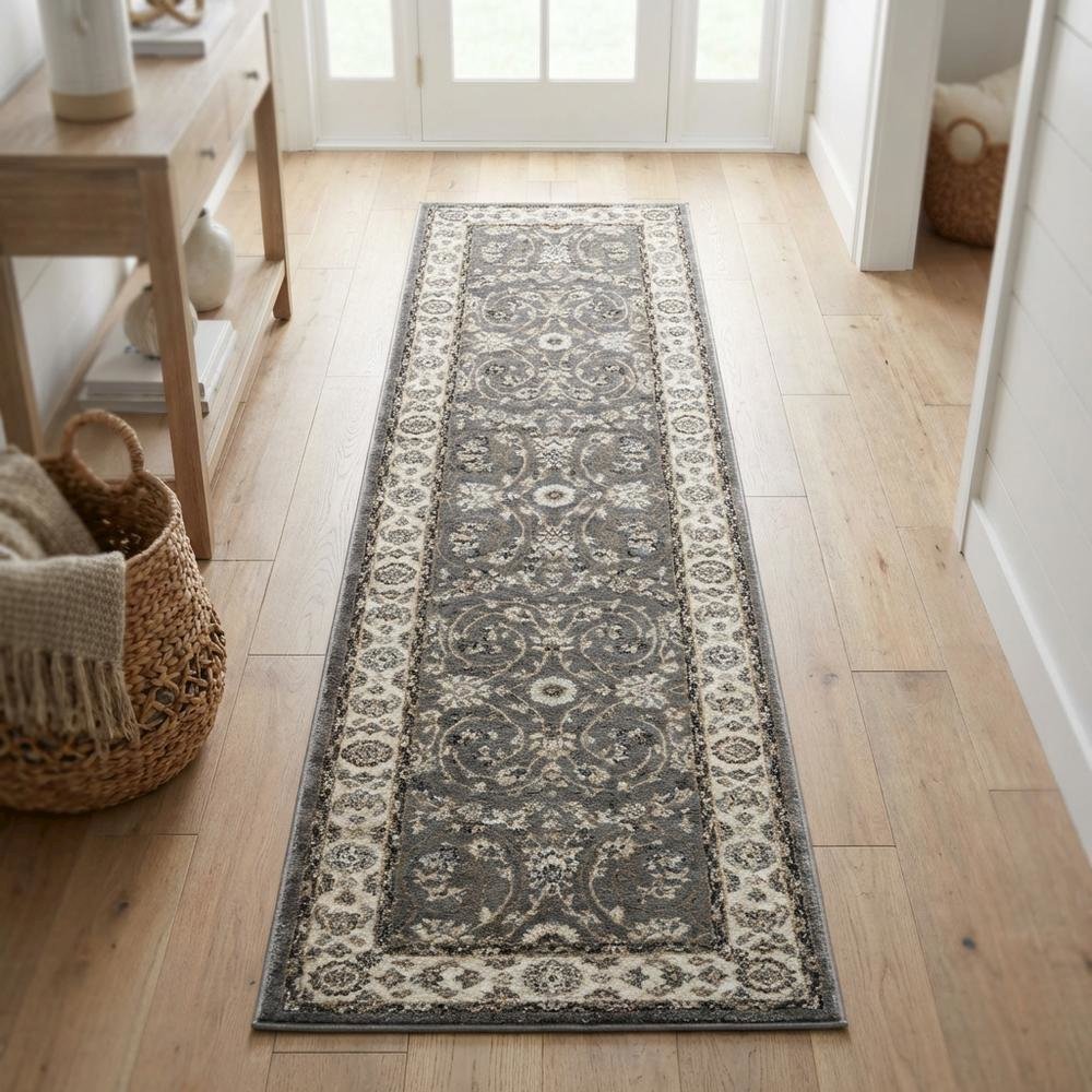 Grey / Cream Area Rug with Power Loomed Jute Backing, 2'-3" x 8' style