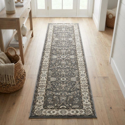 Grey / Cream Area Rug with Power Loomed Jute Backing, 2'-3" x 8' style