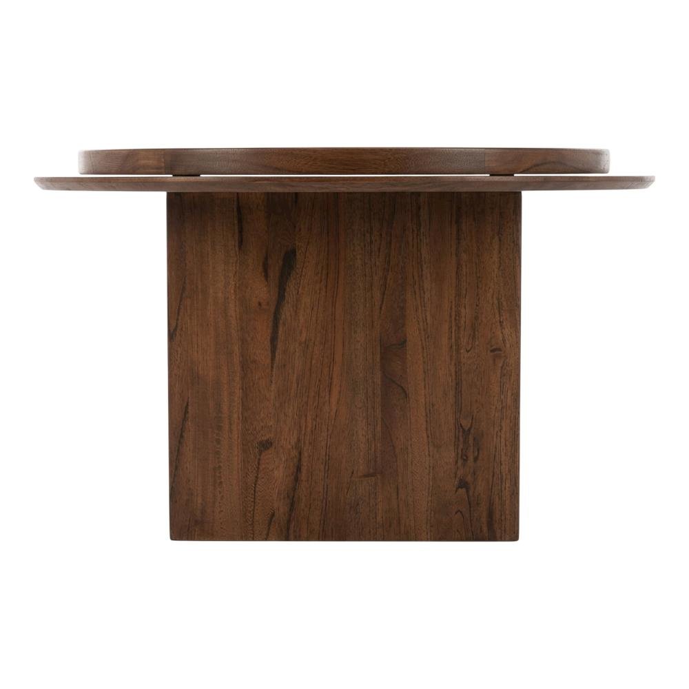 Dark Brown Round Pedestal Coffee Table with Wooden Frame and 40 lb Capacity