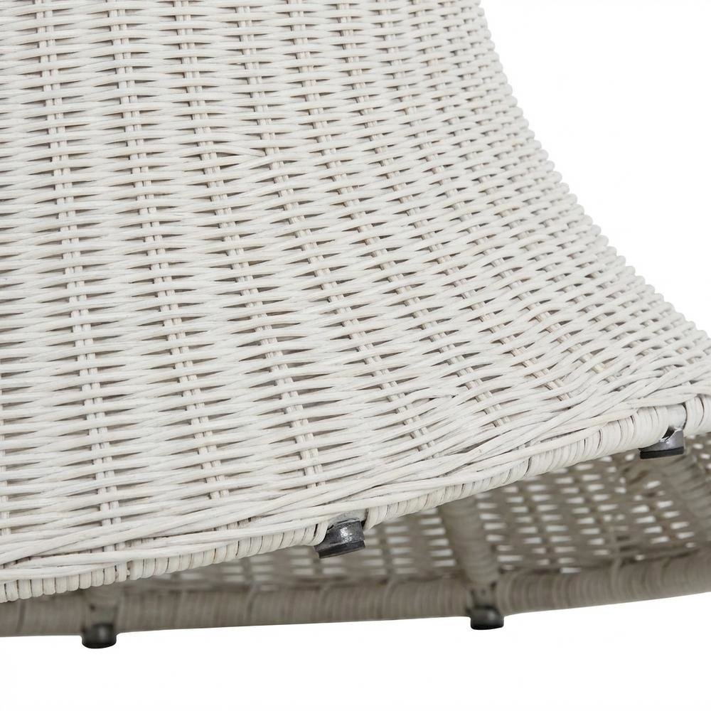 White Rattan Round Coffee Table Ottoman with Mango Wood and Lightweight Design