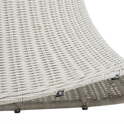 White Rattan Round Coffee Table Ottoman with Mango Wood and Lightweight Design