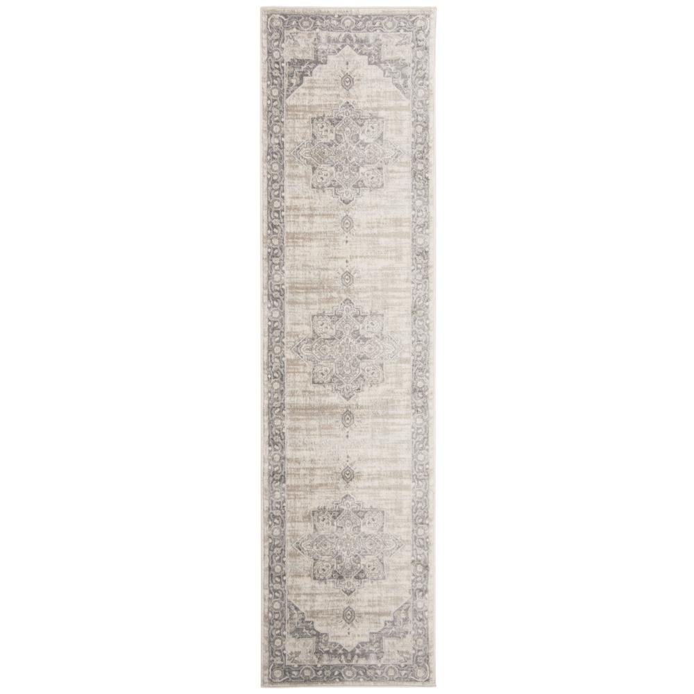 Cream and Grey Area Rug with Jute Backing and Power Loomed Construction, Runner