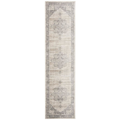 Cream and Grey Area Rug with Jute Backing and Power Loomed Construction, Runner