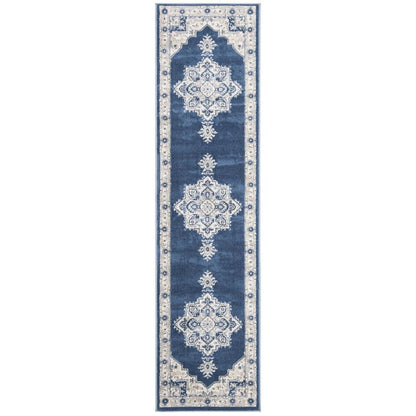 Navy and Creme Area Rug with Power Loomed Backing and Jute Backing, Runner Style