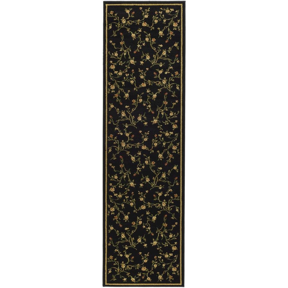 Black and Green Area Rug with Power Loomed Polypropylene Pile and Jute Backing