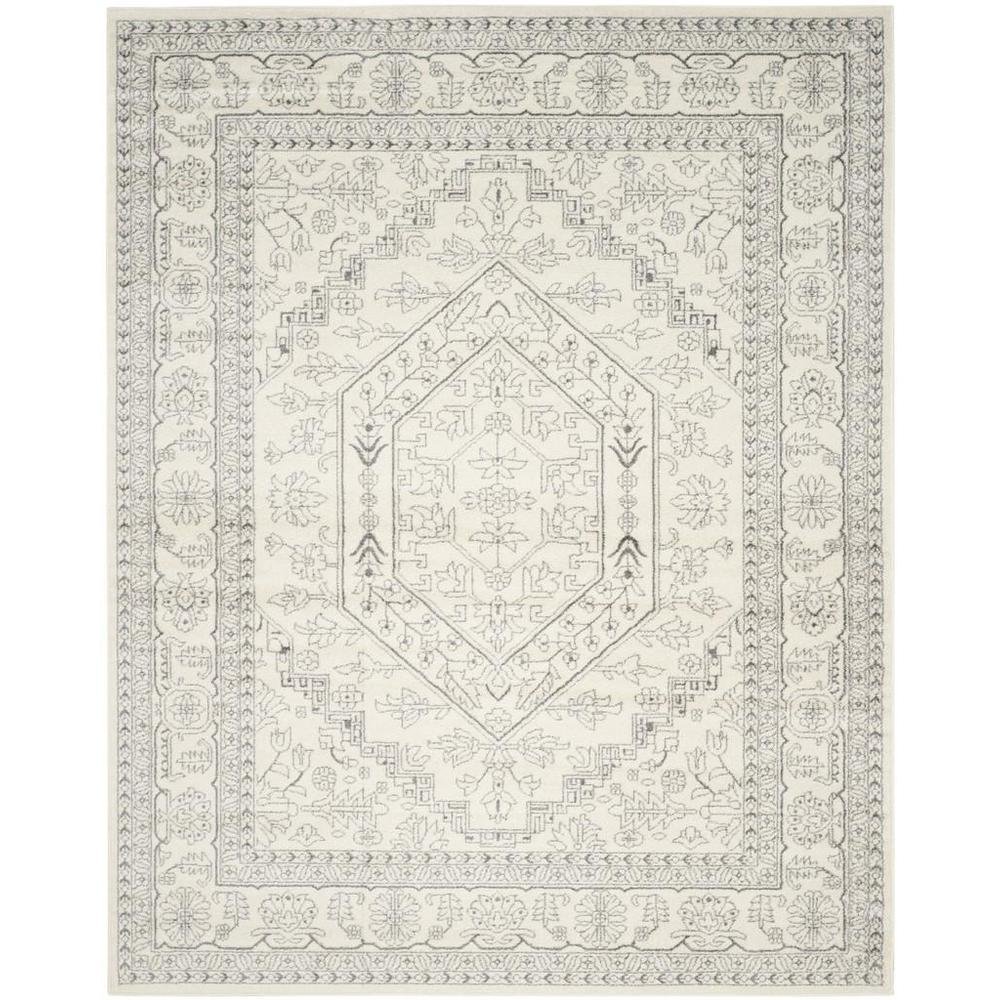 Ivory and Silver Area Rug with Power Loomed Polypropylene Pile, Large Rectangle