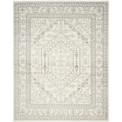 Ivory and Silver Area Rug with Power Loomed Polypropylene Pile, Large Rectangle