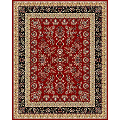 Red and Black Area Rug with Power Loomed Construction and Jute Backing