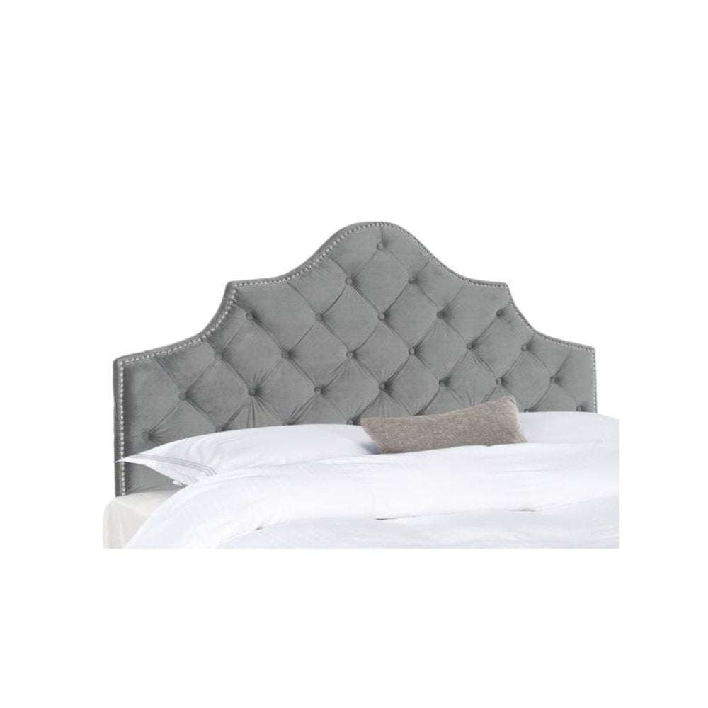 AREBELLE PEWTER VELVET TUFTED HEADBOARD - SILVER NAIL HEAD, MCR4036G-Q