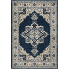 Navy and Creme Area Rug with Power Loomed Construction and Jute Backing