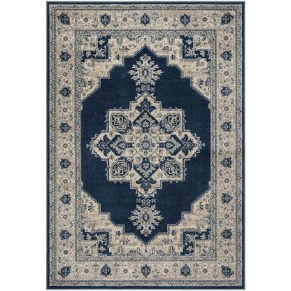 Navy and Creme Area Rug with Power Loomed Construction and Jute Backing