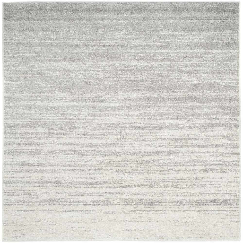 Ivory and Silver Square Area Rug with Power Loomed Polypropylene Pile