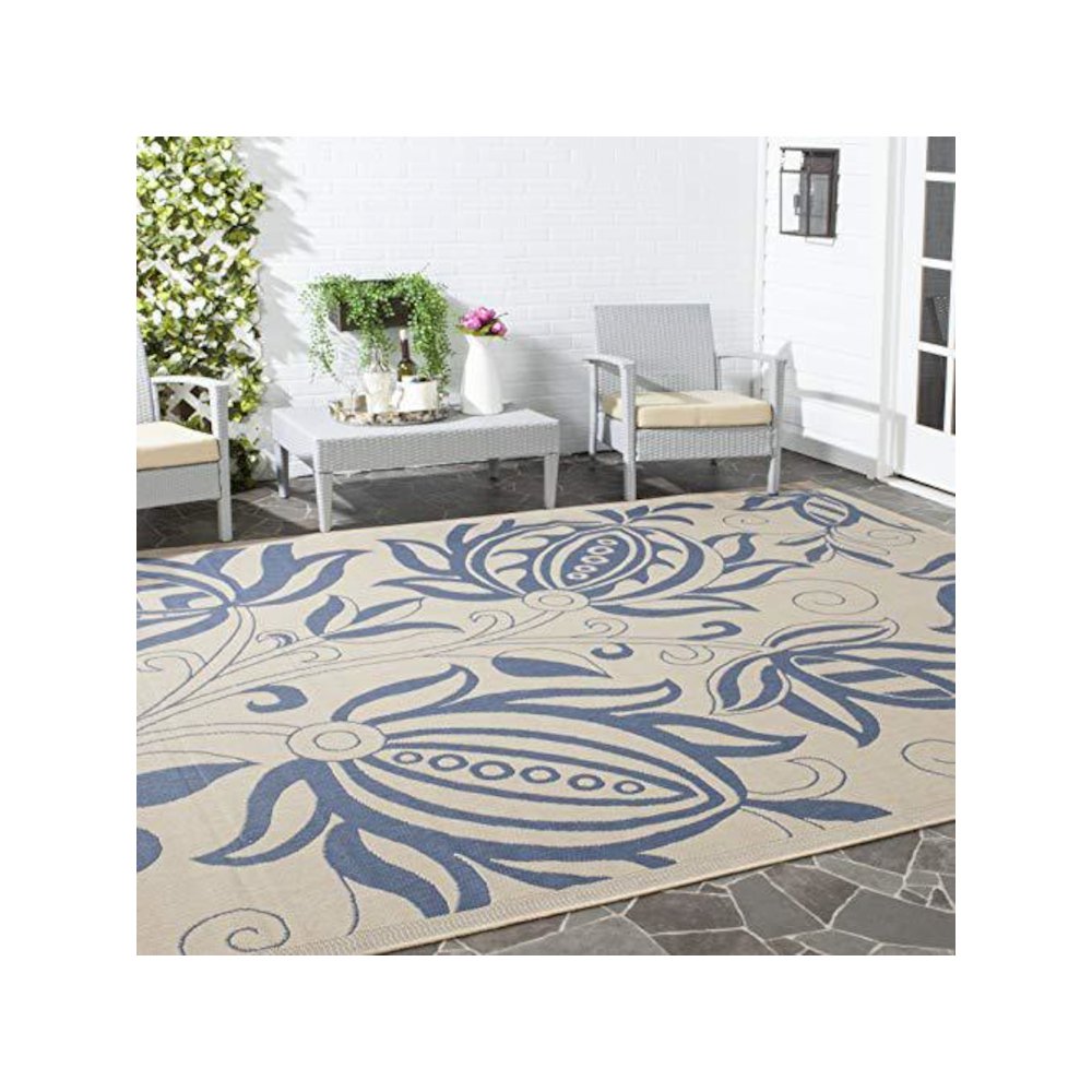 COURTYARD, NATURAL / BLUE, 6'-7" X 6'-7" Square, Area Rug, CY2961-3101-7SQ