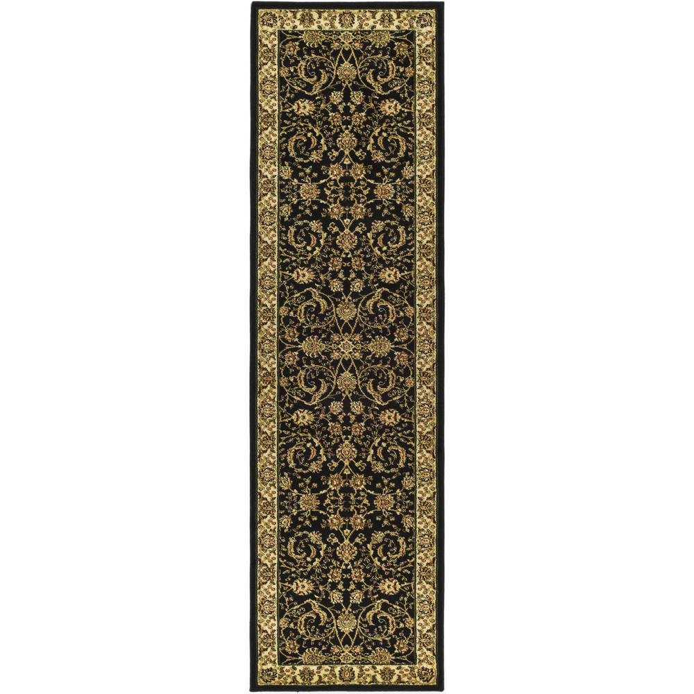 Black and Ivory Area Rug, Power-Loomed Polypropylene, Jute Backing, Runner Shape