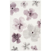 Ivory and Purple Area Rug with Power Loomed Polypropylene Pile, Rectangle Design