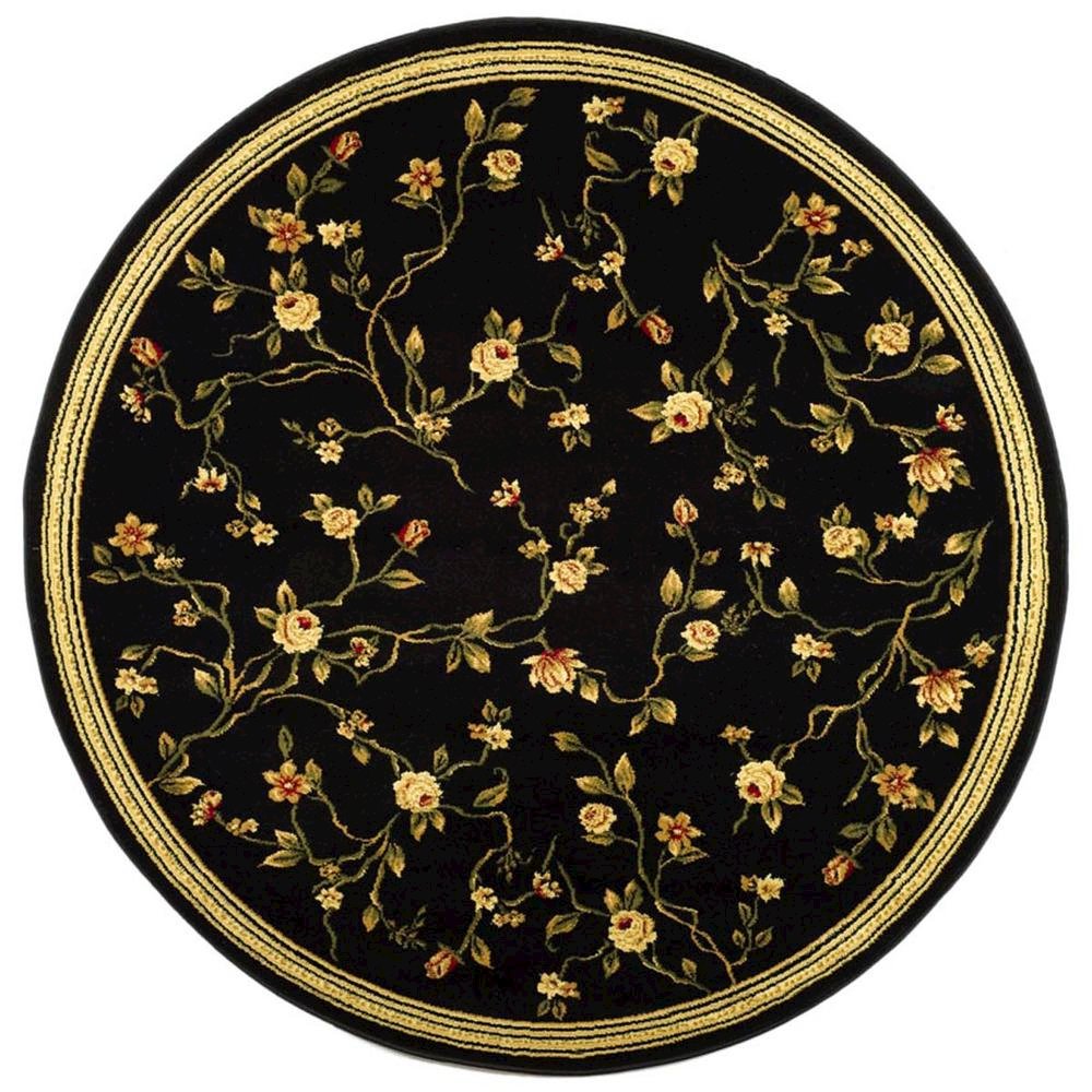 Black Round Area Rug with Polypropylene Pile and Jute Backing, Power Loomed