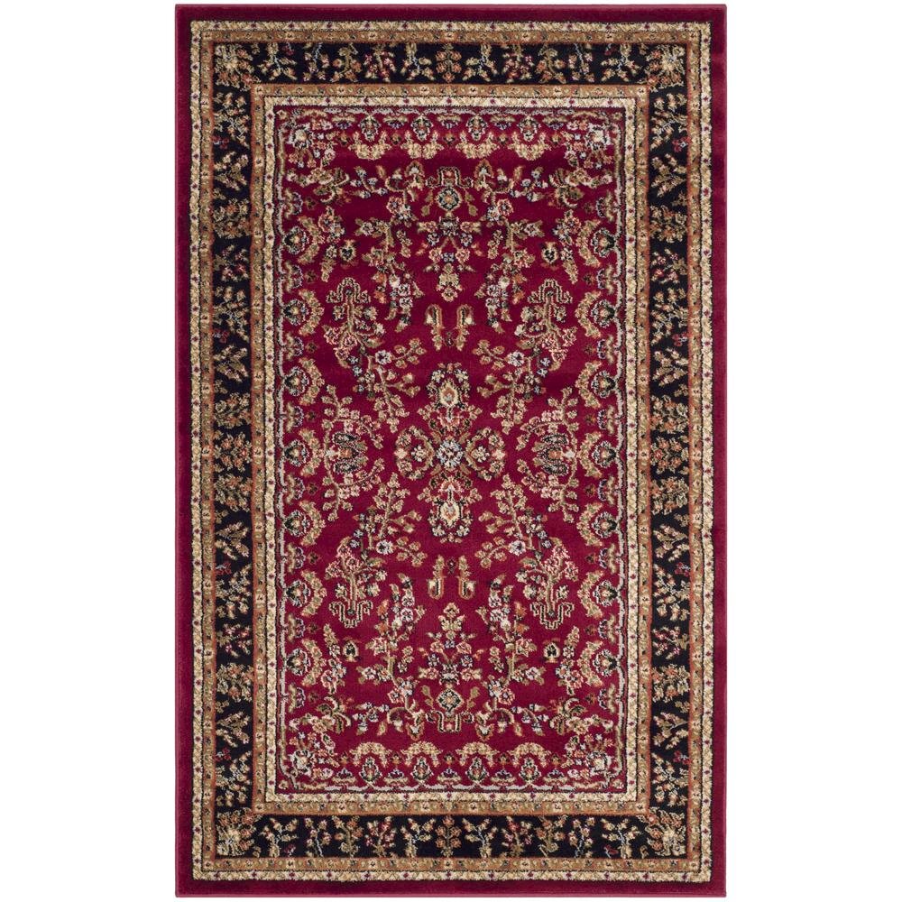 Red and Black Area Rug with Power Loomed Construction and Jute Backing