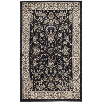 Anthracite and Cream Area Rug with Power Loomed Polypropylene Pile, Jute Backing